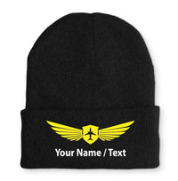 Thumbnail for Custom Name & Badge (2) Embroidered aviation embroidery on soft knit fabric beanie.