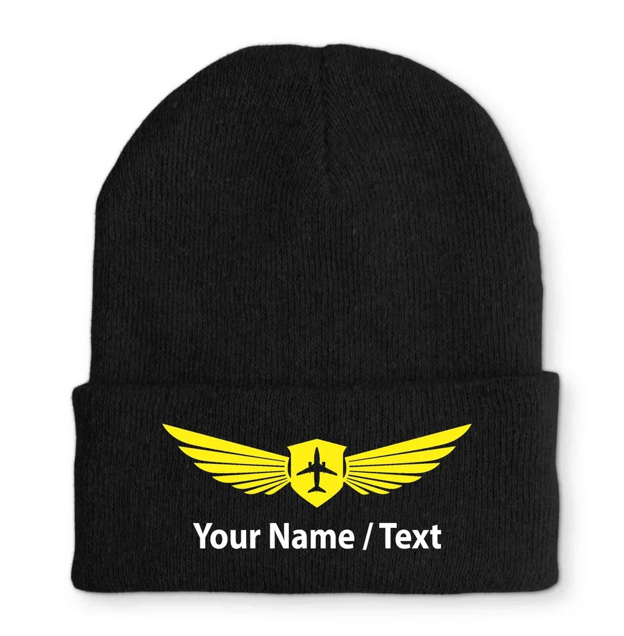 Custom Name & Badge (2) Embroidered aviation embroidery on soft knit fabric beanie.