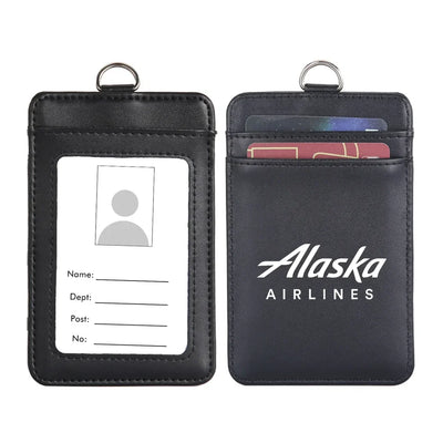 Alaska Airlines aviation print ID card holder, faux leather.