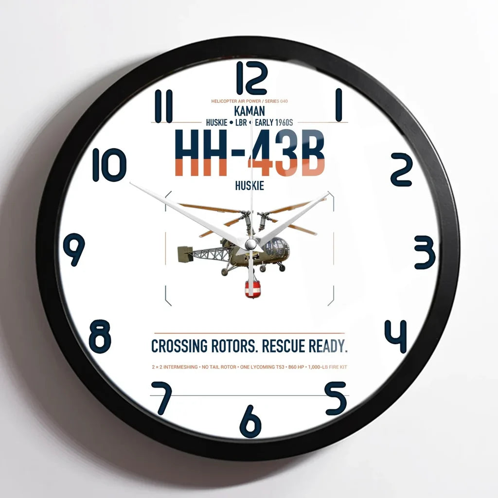 Kaman HH-43B Huskie design on white framed wall clock