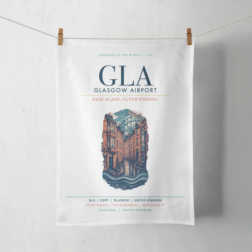 Glasgow Airport (GLA) design on white towel