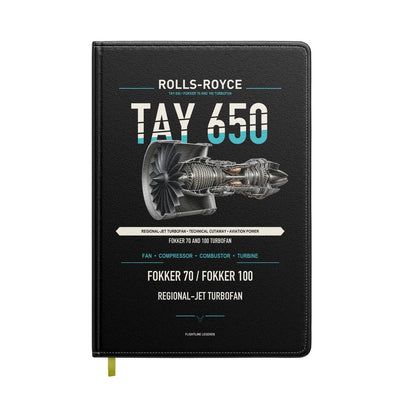 TAY 650 design on black notebook