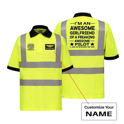 I am an Awesome Girlfriend aviation design printed on soft cotton reflective polo shirt.
