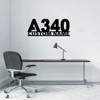 Thumbnail for Airbus A340 Flat Text Black aviation design on durable metal with painted finish metal wall sign.