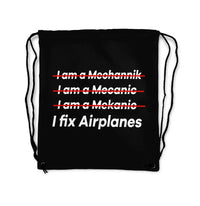 Thumbnail for I Fix Airplanes aviation design drawstring bag, lightweight polyester construction.