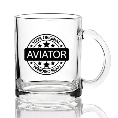 %100 Original Aviator Coffee & aviation design on coffee tea glass, heat-resistant glassware.