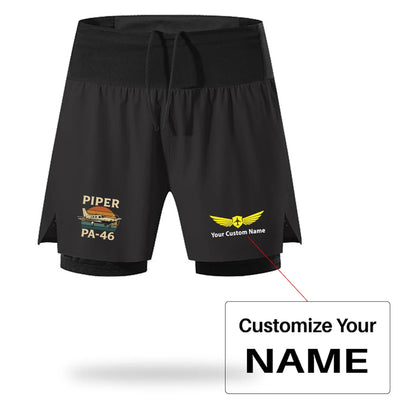 Retro Piper PA-46 aviation design on quick-dry polyester quick-dry fitness shorts.
