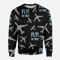 Thumbnail for Fly Be Free Black aviation design printed on soft cotton blend 3D sweatshirt.
