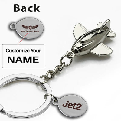 JET2 Airlines aviation airplane-shape key chain in polished metal alloy.