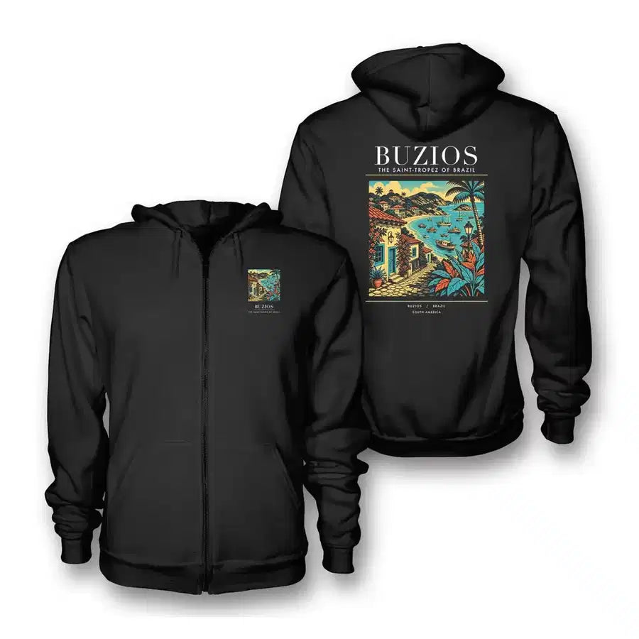 BUZIOS - Poster - Zipped Hoodie - Black