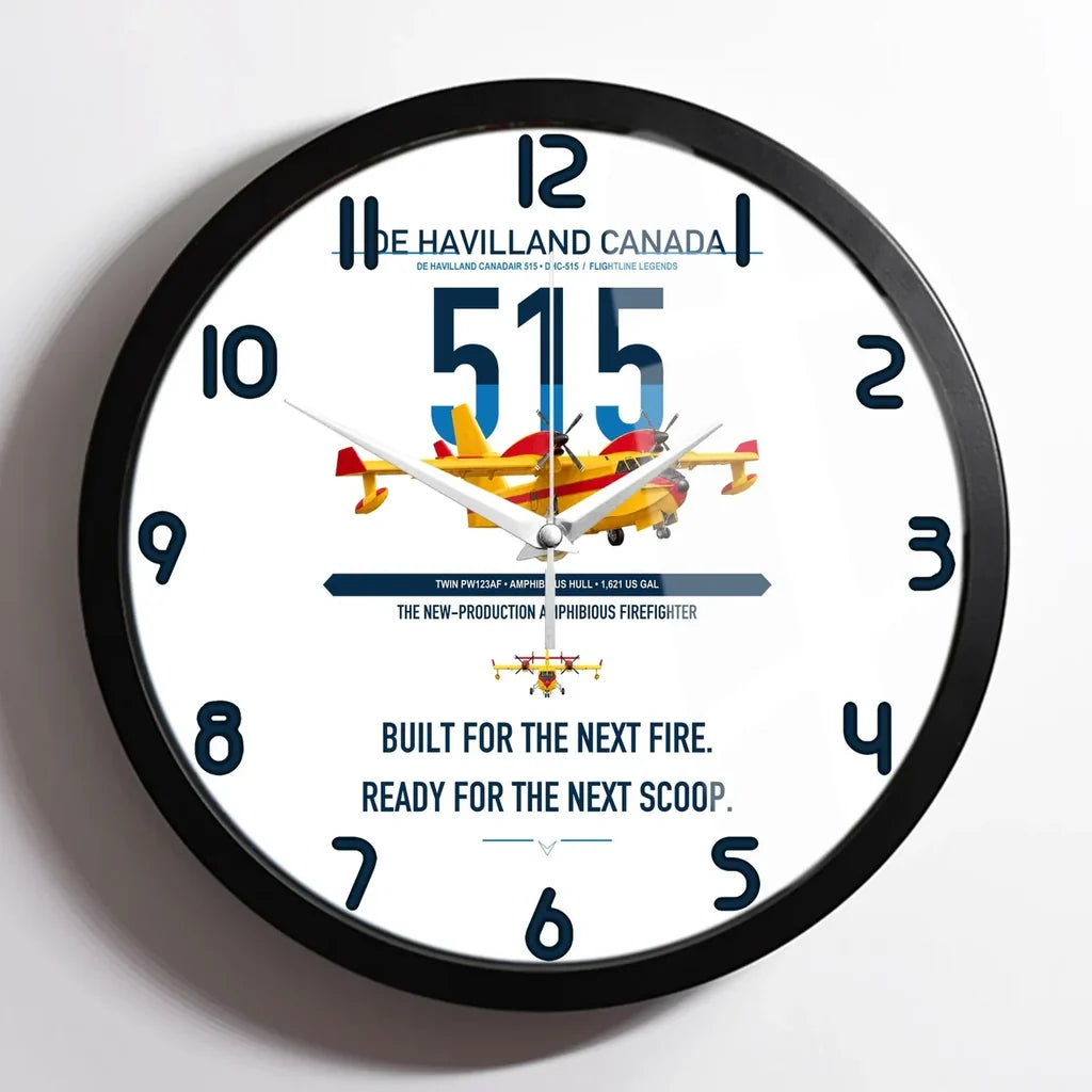De Havilland Canadair 515 design on white framed wall clock