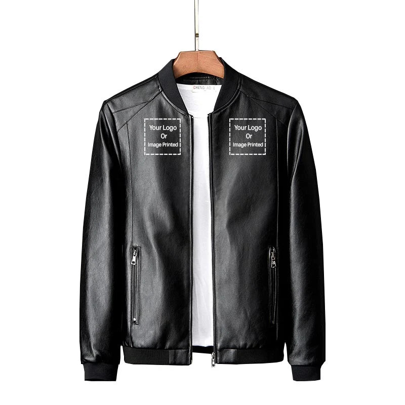 Custom DOUBLE LOGOS PU aviation design printed on genuine leather with quilted lining leather jacket.