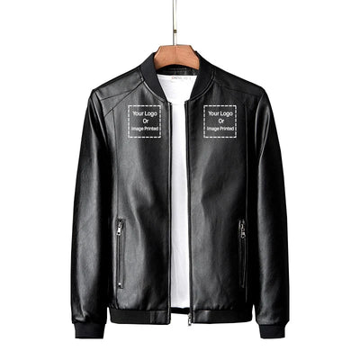 Custom DOUBLE LOGOS PU aviation design printed on genuine leather with quilted lining leather jacket.