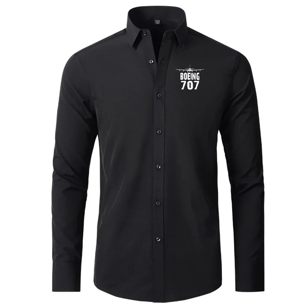 Boeing 707 & Plane aviation design printed on soft cotton long-sleeve 2D shirt.