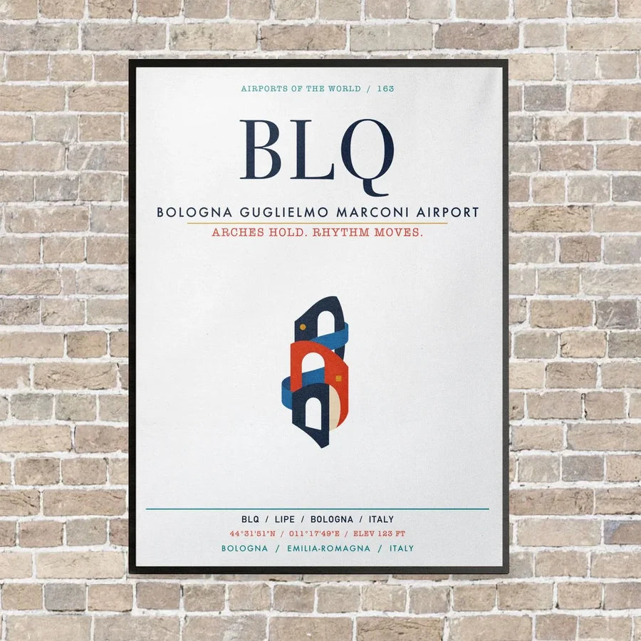 Bologna Guglielmo Marconi Airport BLQ vertical canvas print - framed - white background