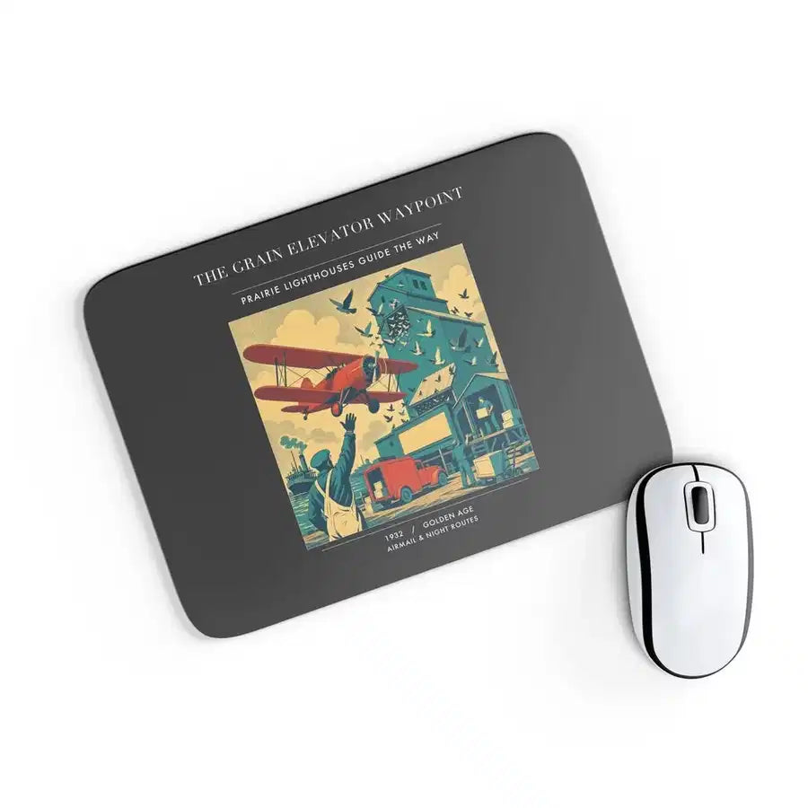 VINTAGE G4451 - The Grain Elevator Waypoint - Designed Mouse Pads design on black rectangle