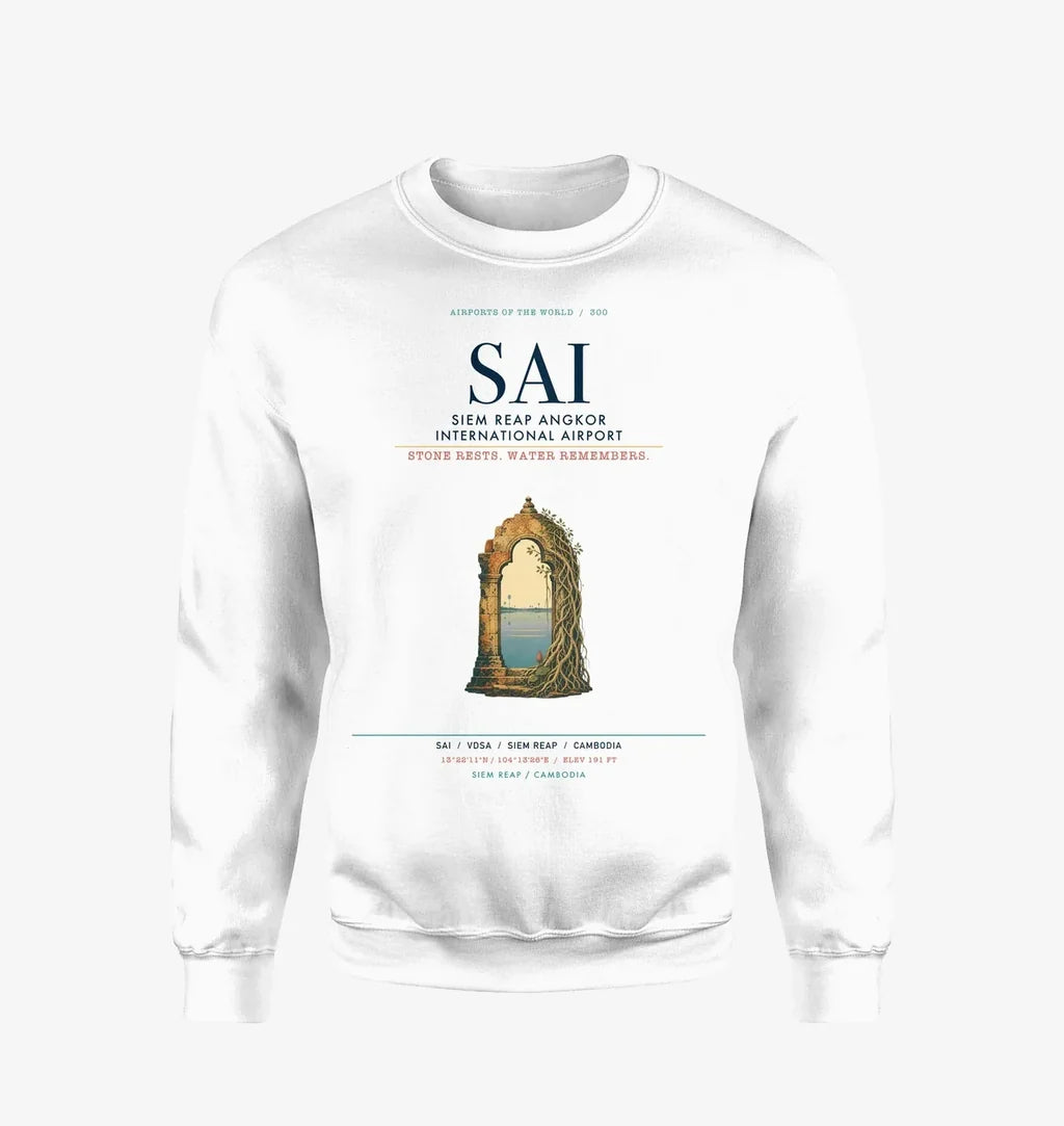 Siem Reap Angkor International Airport (SAI) design on white sweatshirt
