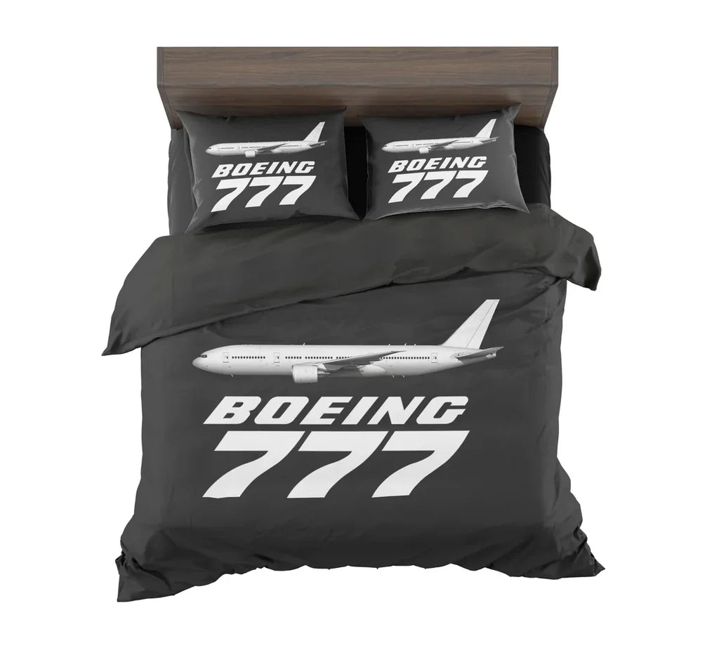 The Boeing 777 aviation design on soft cotton blend bedding set.