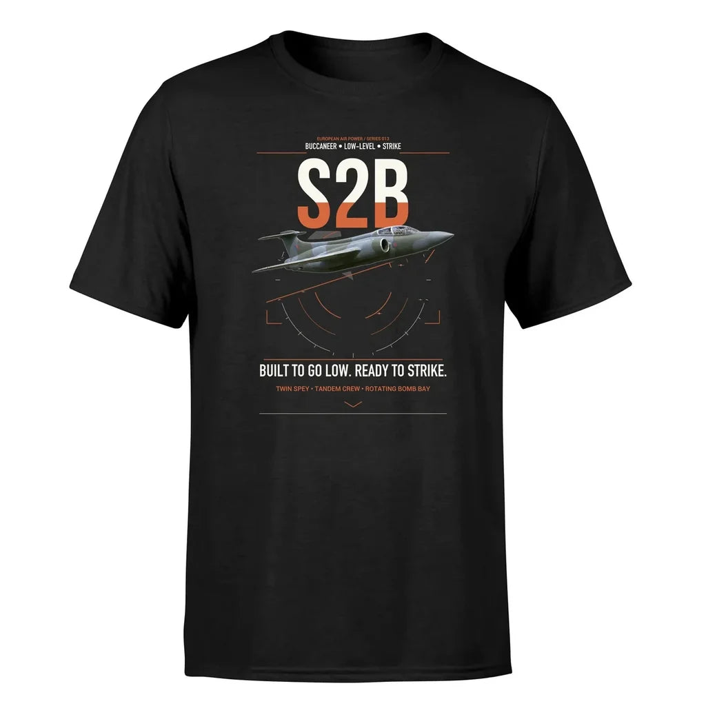 Blackburn Buccaneer S2B design on black t-shirt, single-side print