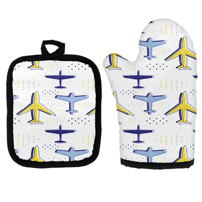 Very Colourful Airplanes Kitchen Glove & Holder aviation design on durable fabric with insulated lining kitchen glove holder.