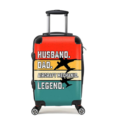 Husband & Dad & Aircraft Mechanic & Legend Cabin Size aviation print luggage, durable shell.