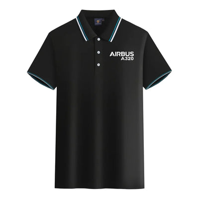 Airbus A320 & Text aviation design printed on soft cotton stylish polo shirt.