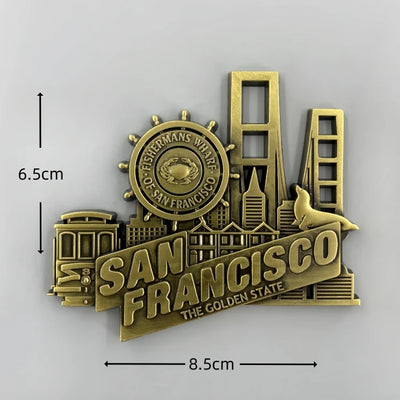 San Francisco landmarks 3D Metal Fridge aviation design 3D metal magnet sticker in 3D metal with magnetic back.