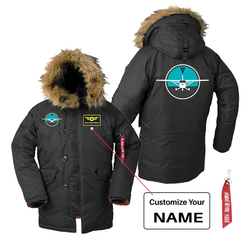 Cessna & Gyro aviation design printed on heavyweight shell with hooded warmth parka bomber.