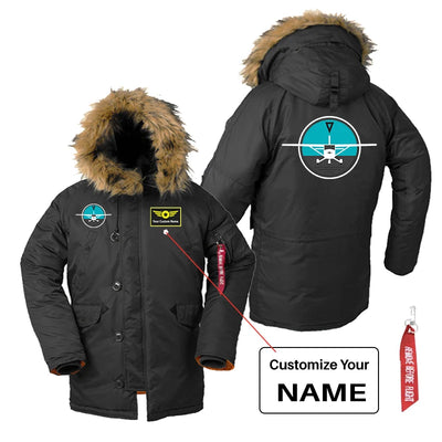 Cessna & Gyro aviation design printed on heavyweight shell with hooded warmth parka bomber.