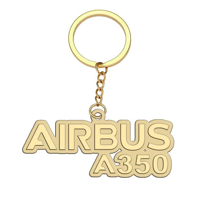 Airbus A350 & Text aviation hollow key chain in polished alloy.