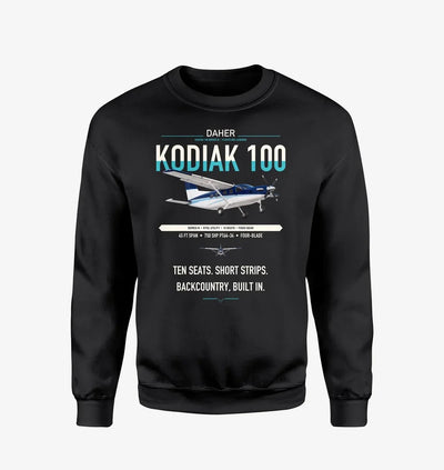 Daher Kodiak 100 Series III design on black sweatshirt