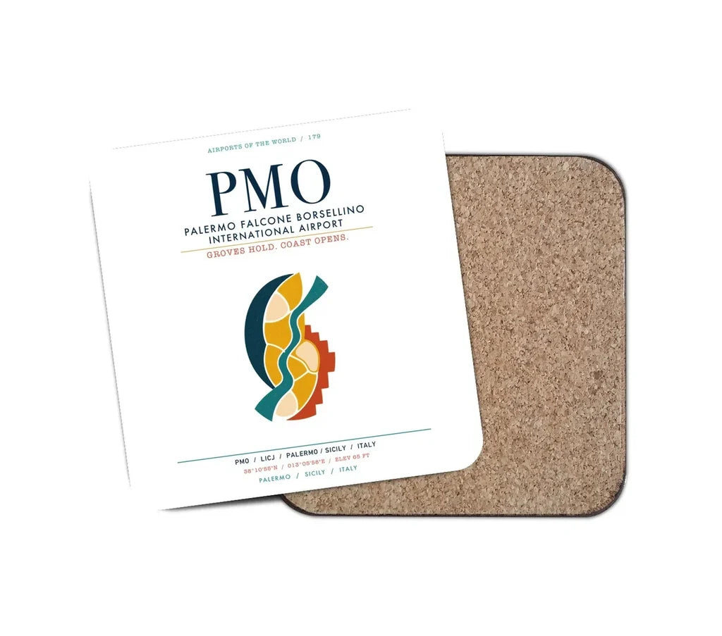Palermo Falcone Borsellino International Airport (PMO) design on white 1 piece coaster