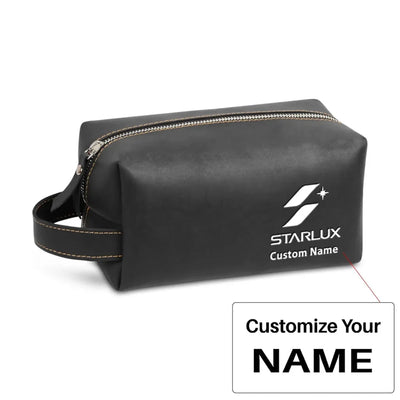 STARLUX Airlines Leather Clutch aviation print leather clutch toiletry bag, leather.
