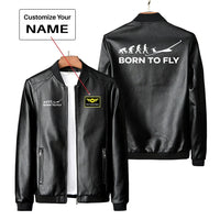 Thumbnail for Born To Fly Glider PU aviation design printed on genuine leather with quilted lining leather jacket.