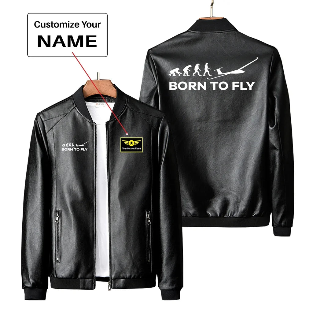 Born To Fly Glider PU aviation design printed on genuine leather with quilted lining leather jacket.