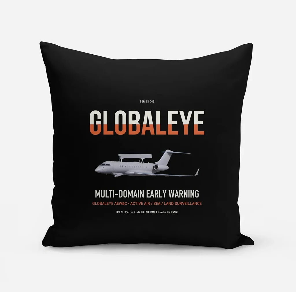 Saab GlobalEye design on black pillow