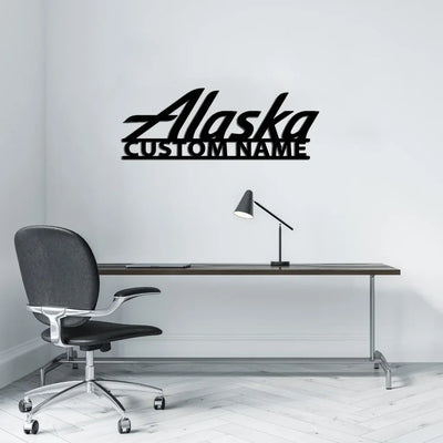Alaska Airlines aviation design on durable metal with painted finish metal wall sign.