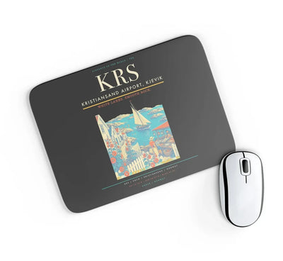 Kristiansand Airport, Kjevik (KRS) design on black rectangle mouse pad