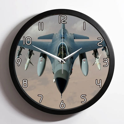 Cruising Fighter Jet 16 aviation design on premium wood and metal wall clock.