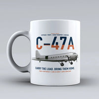 Thumbnail for C-47A Skytrain design on white ceramic mug, double-side print