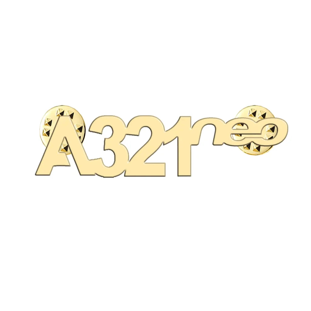 A321neo & Text aviation hollow pin in polished alloy.