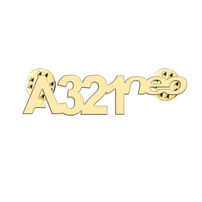 A321neo & Text aviation hollow pin in polished alloy.