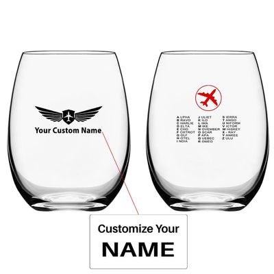 Aviation Alphabet 2 Water & Drink aviation design on water glass, crystal-clear premium glassware.