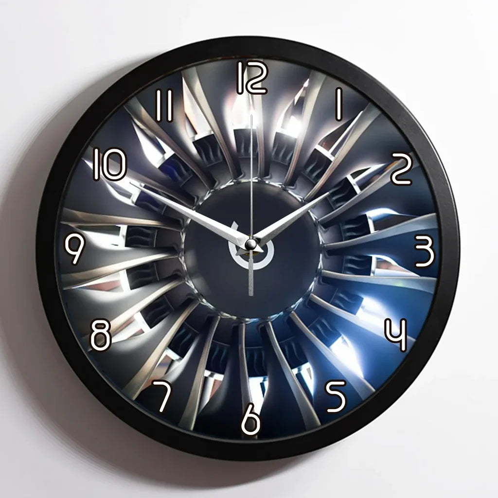 Amazing Jet Engine aviation design on premium wood and metal wall clock.