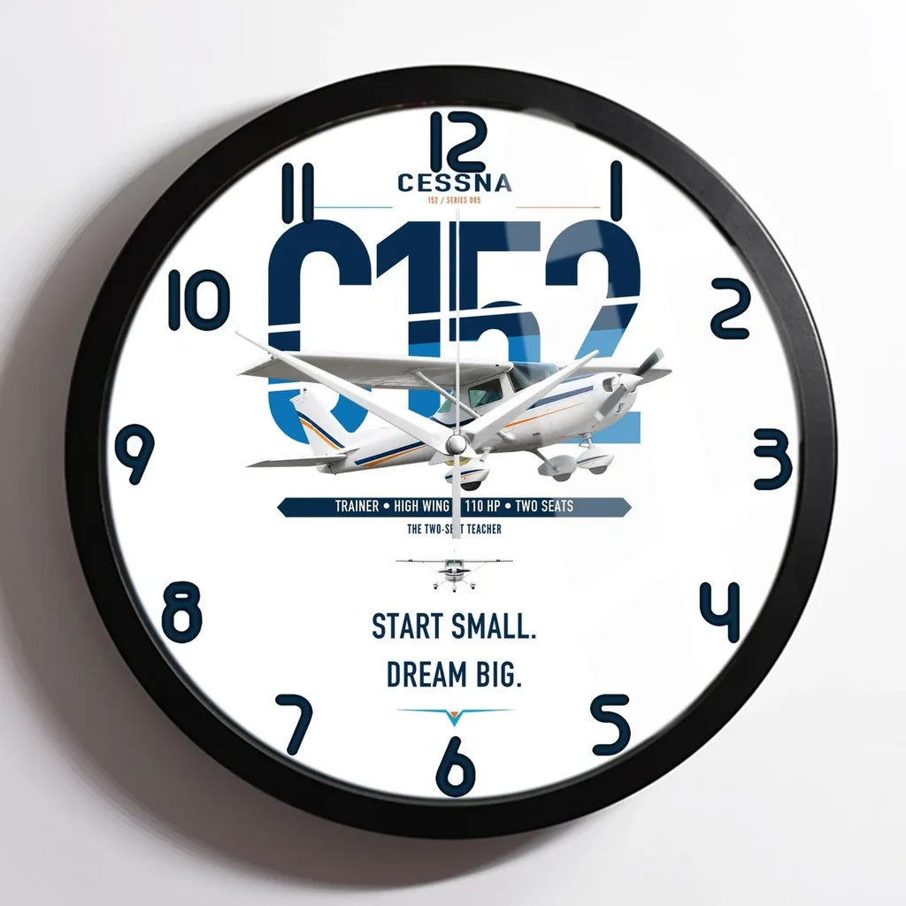 Cessna 152 design on white framed wall clock