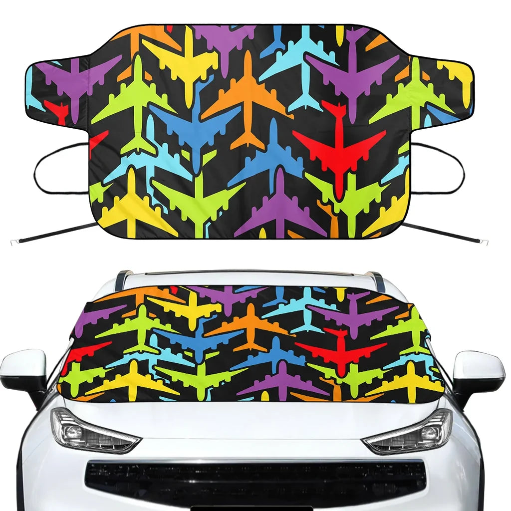 Super Colourful Airplanes Car aviation design on car windshield cover.