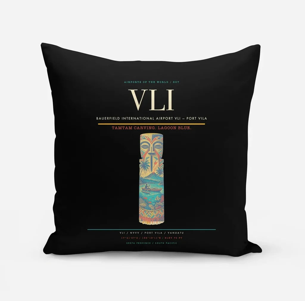 Bauerfield International Airport (VLI) design on black pillow
