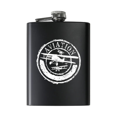 Aviation Lovers aviation design on stainless hip flask, compact pocket-size flask.