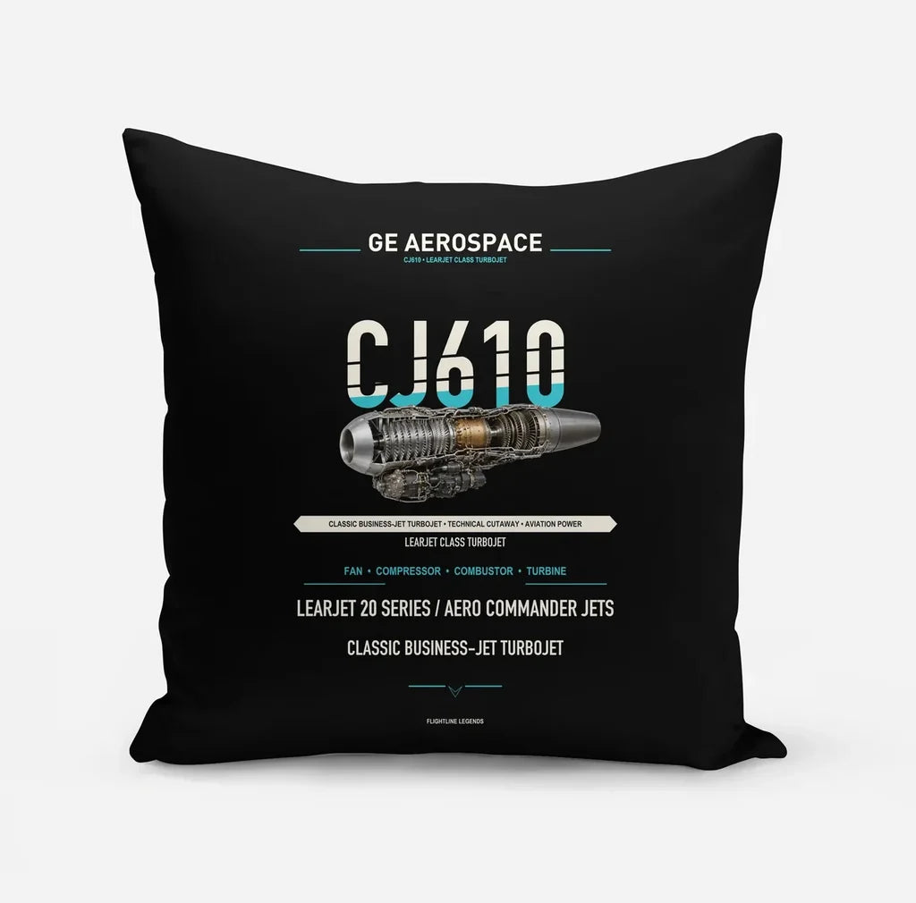 CJ610 design on black pillow