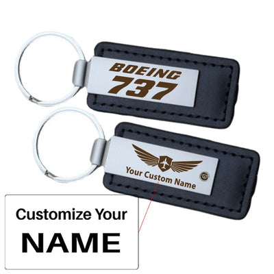 Boeing 737 & Text aviation PU leather key chain in PU faux leather.